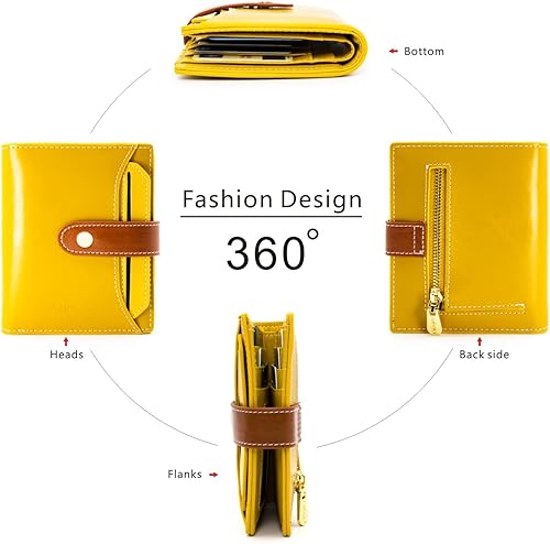 Miniatura 4 de ANDOILT Billeteras para mujer, de piel auténtica, pequeña, plegable, con bloqueo RFID, con bolsillo para monedas, ventana de identificación, Cartera