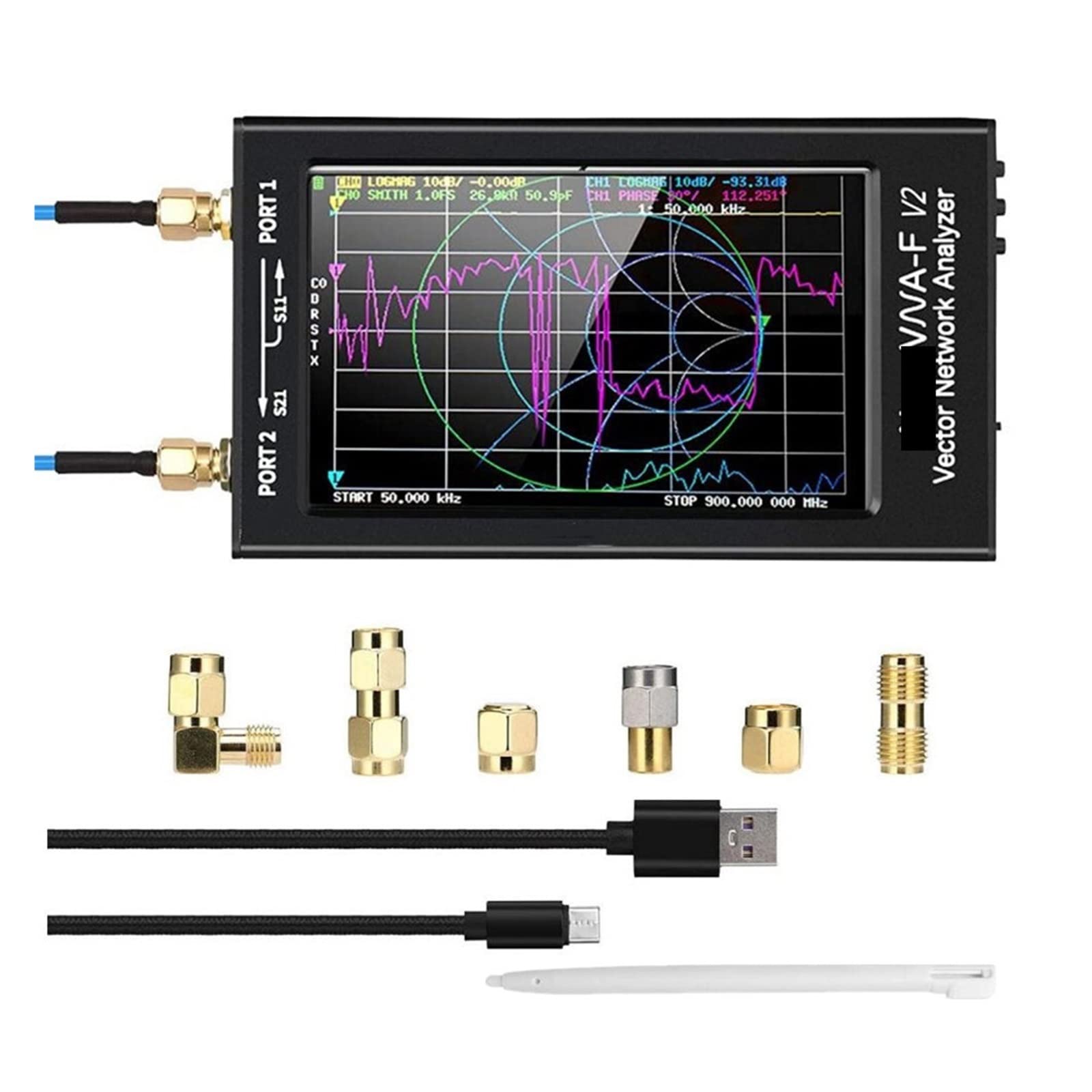 Analizador de red vectorial V2 Pantalla LCD IPS de 4,3 pulgadas Analizador de antena de 50 KHz-3 GHz Onda corta HF VHF UHF(NanoVNA-F)