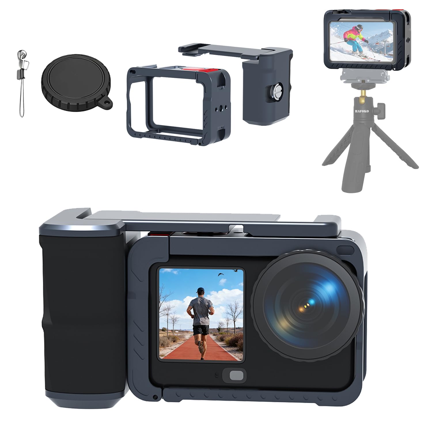 SmallRig Street Photography Handle Grip Kit For DJI Osmo Action 6 - Metal Cage With Shutter Button, Cold Shoe, Wrist Strap, Lens Cover & 1/4" Thread (6037)