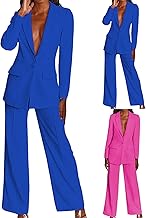 riou Tailleur Donna Elegante Completo Maniche Lunghe con Cintura Ufficio Giacche e Pantalone Moda da Abito Due Pezzi Set per Matrimoni Feste Tailleur Pantaloni e Giacca Eleganti 2 Pezzi Tinta Unita