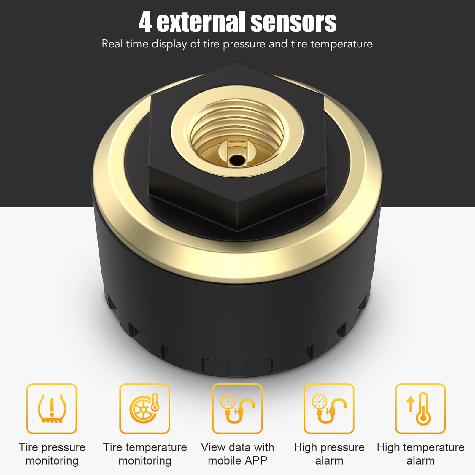 Cocoarm Sensor de Presión de Neumáticos, TPMS Bluetooth 5.0, Kit de 4 Sensores Externos para Coche, Monitor de Temperatura y Presión en Tiempo Real