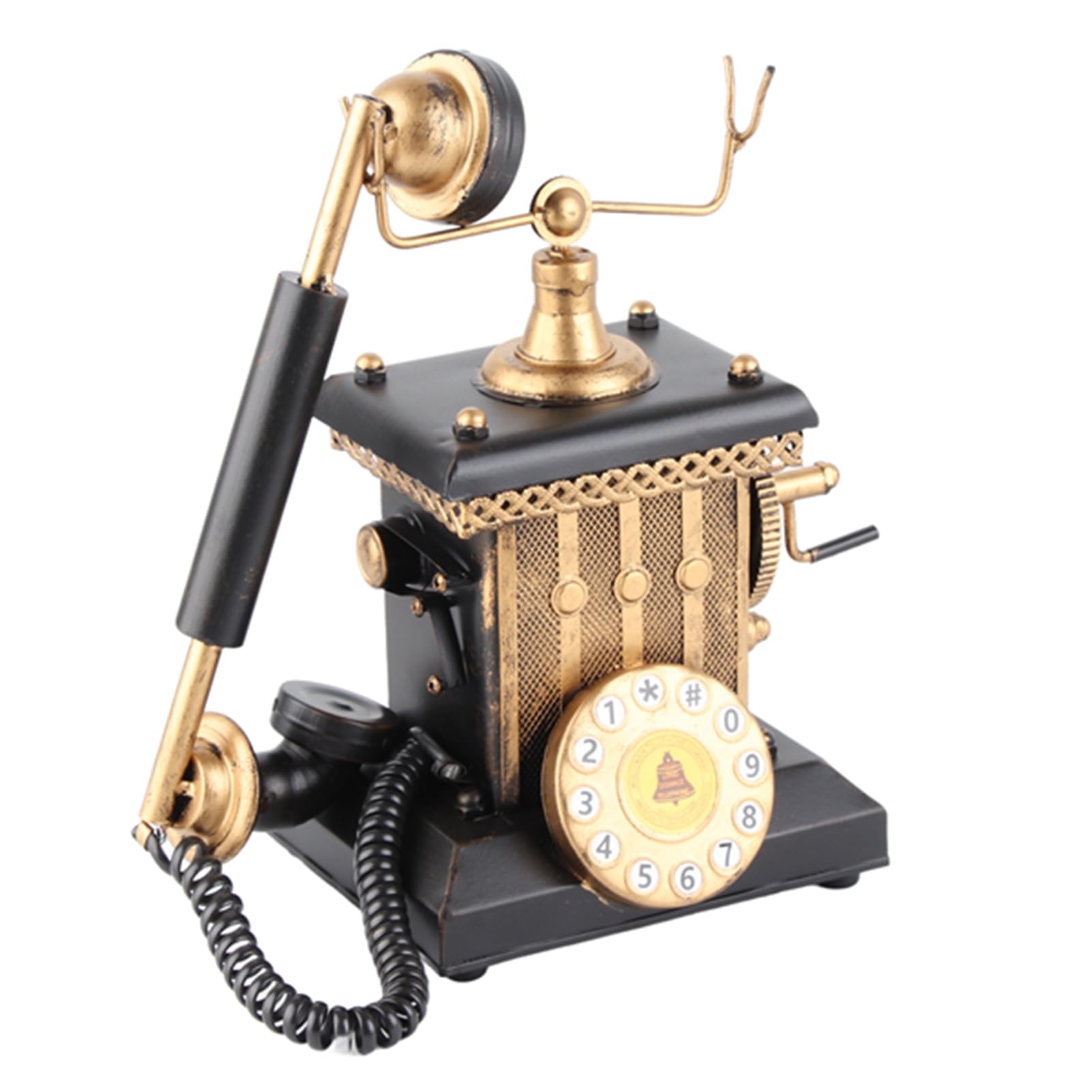Telephone Ornament, European Black Telephone Ornaments Black Statue Vintage Decorative Telephones Old Fashioned Hand Cranked Model Room Window Decoration Handset Random for
