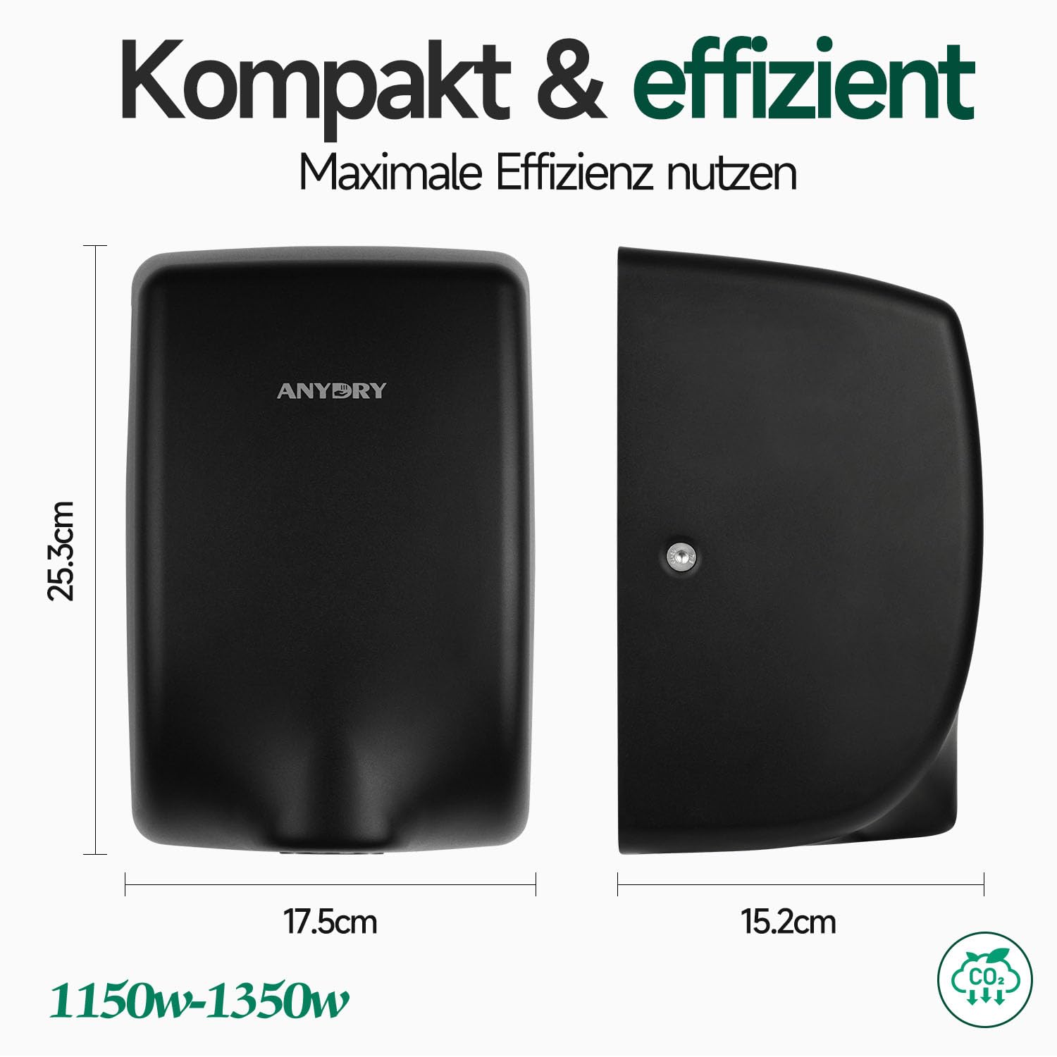 anydry 2803Y Mini-Händetrockner 1350W Edelstahl Hochgeschwindigkeits-Luftstrom