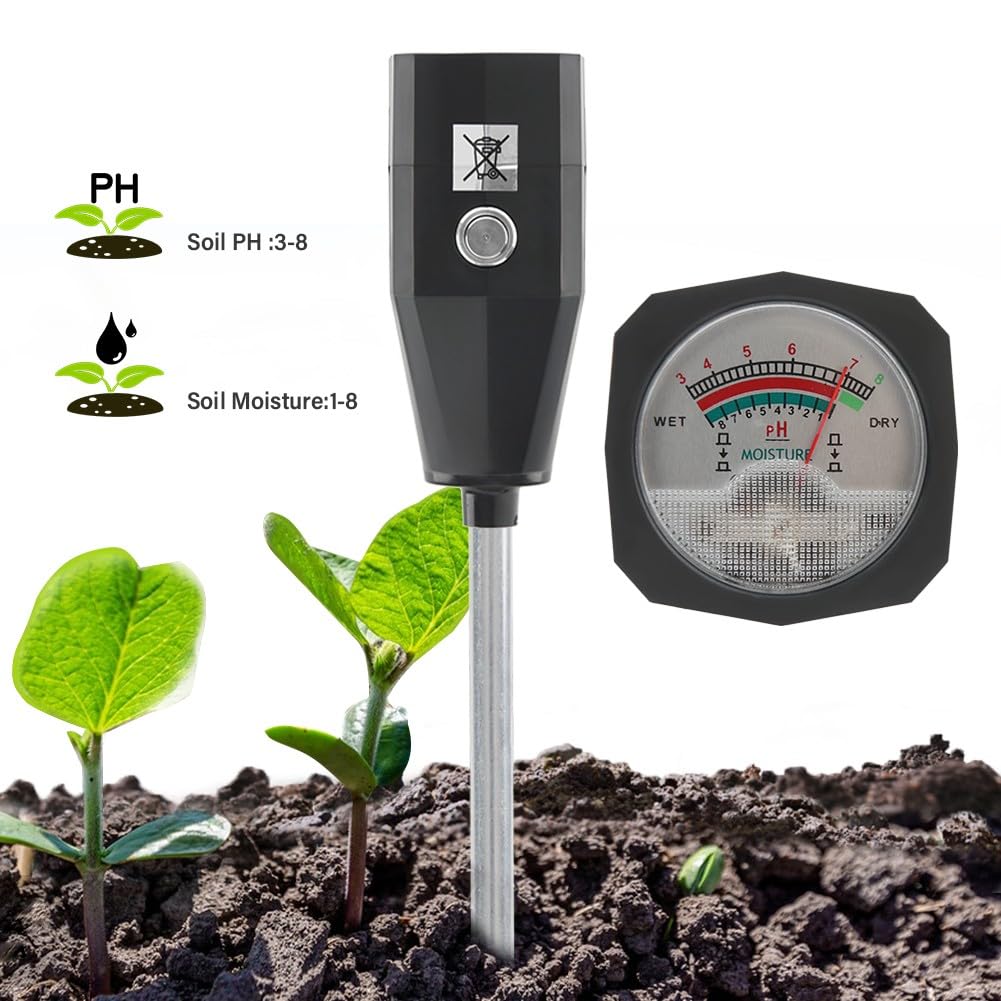 Testeur de pH du sol, capteur d'humidité portable avec électrode en métal et grand écran, testeur précis de plage de pH de 1 à 8 pour jardin, ferme, pelouse et plantes d'intérieur (noir)