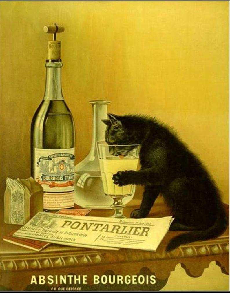 Eeypy Tin Sign_4 Retro Vintage Absinthe Advert Black Cat French Retro Vintage Decor Metal Tin Sign Vintage Metal Signs Tin Plaques Wall For Garage Man Cave Cafee Bar Pub Club Home Decoration 8X12 Inch