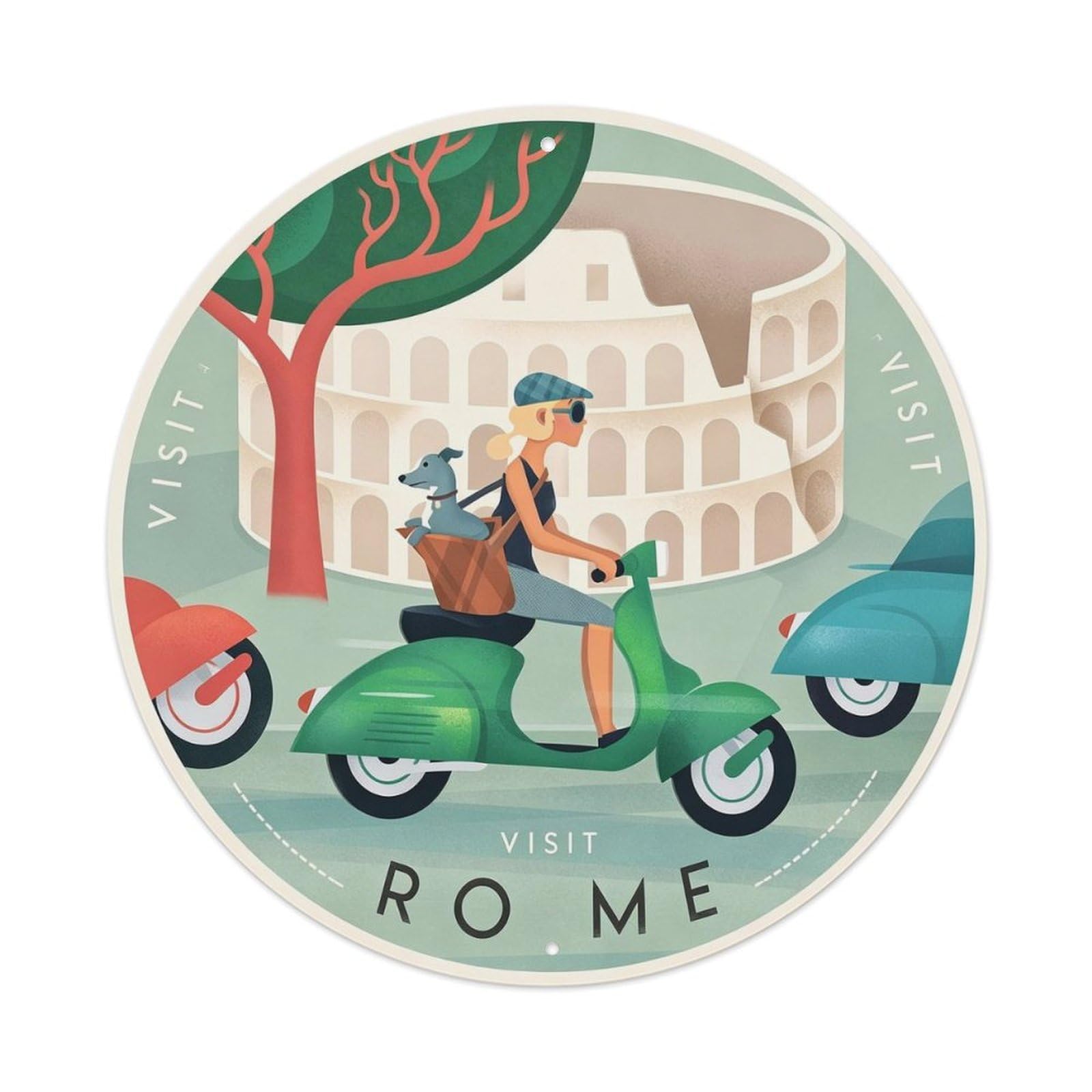 Travel Italy Travel Art Metal Tin Sign Plaque Wall Decor for Cafe, Club, Garden Round Metal Poster 8x8Inch