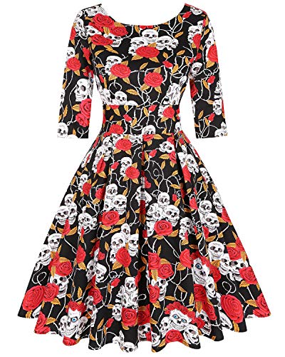 Image of MINTLIMIT Women's 1950s Retro Vintage Cocktail Party 3 /4 Sleeve Swing Dress