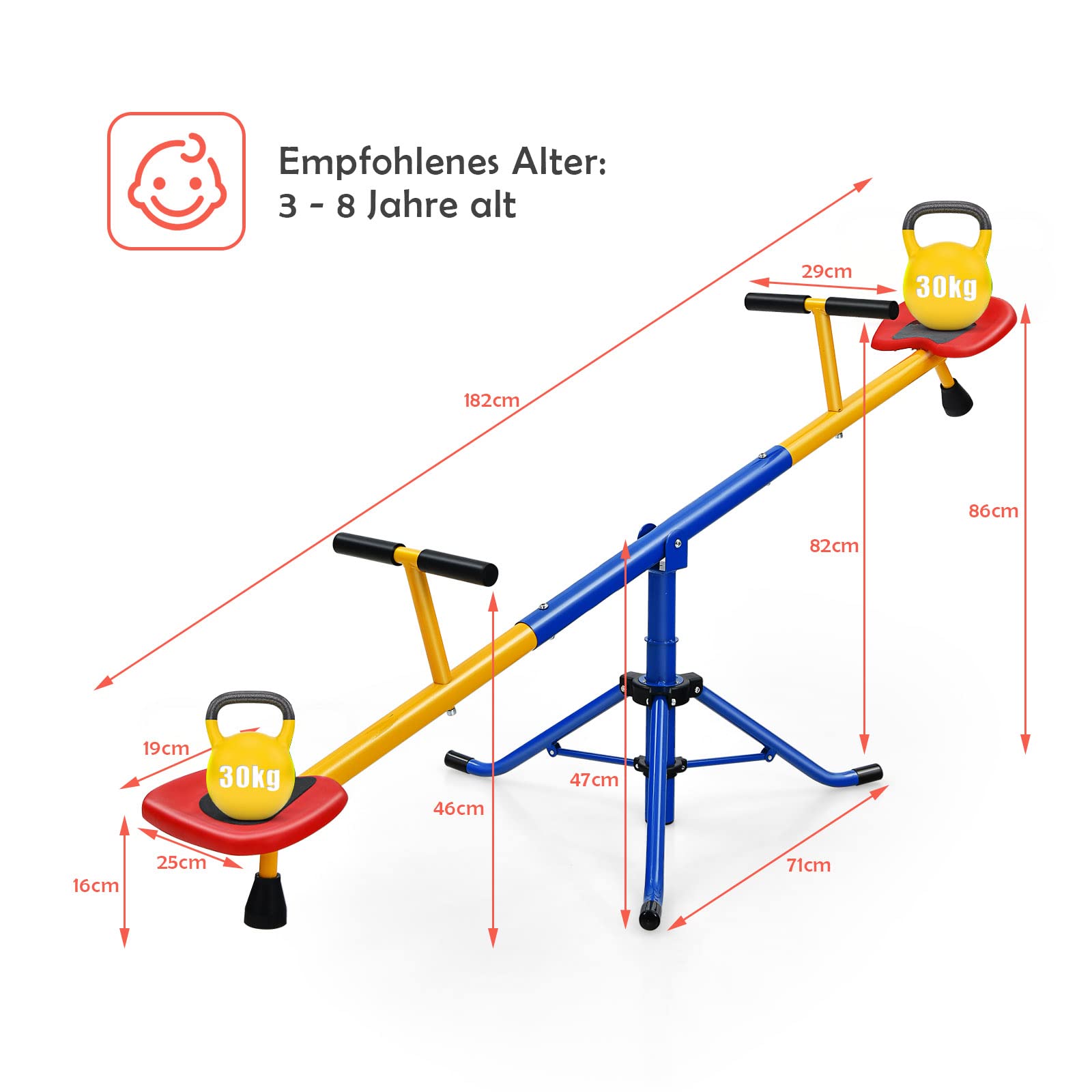 GOPLUS Kinderwippe 360-Grad-drehbar, 2 Sitzer Gartenwippe mit Dämpfer und Gepolsterter Griffe, Wippschaukel aus Kohlenstoffstahl, für Drinnen und Draußen, für Kinder von 3 bis 8 Jahre