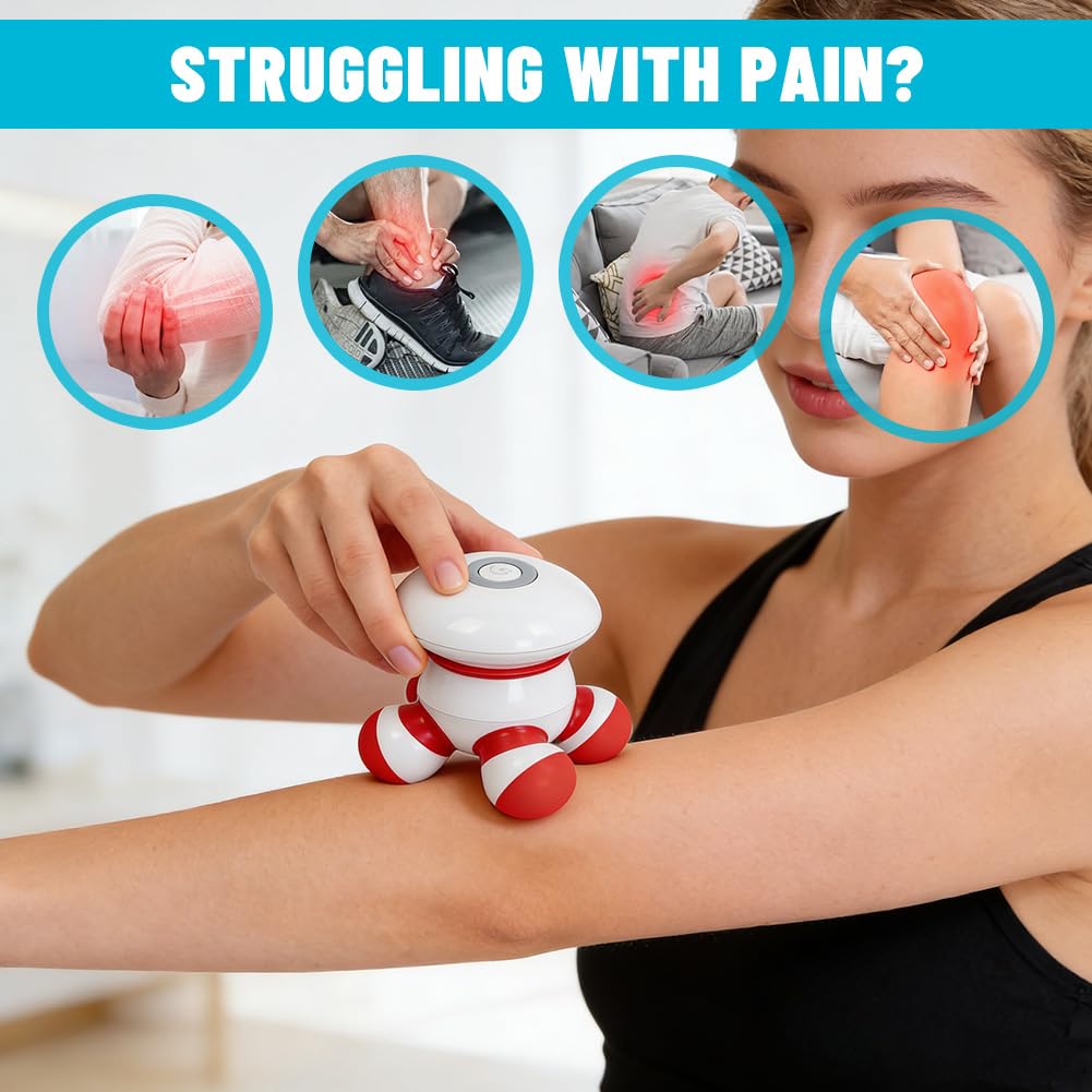 Mini appareil de massage manuel vibrant pour le corps avec lumière LED - Fonctionne avec piles (piles non incluses)