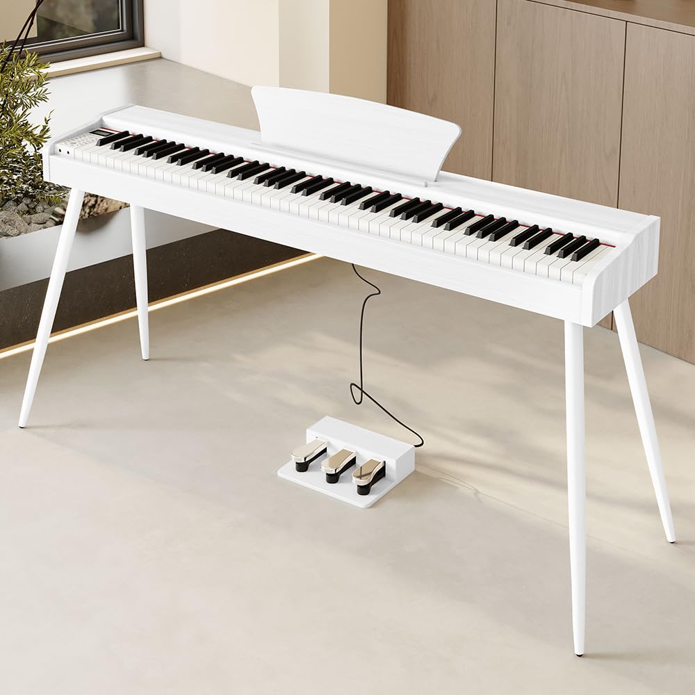 Zertylre Digital Piano 88 Key Fully Weighted Keyboard Hammer,Full-size Electric Piano for Beginners, with Sheet Music Stand, Triple Pedal, Supports USB-MIDI Connecting(White)