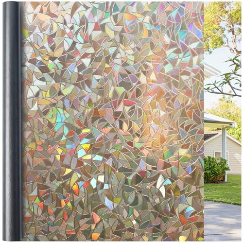 Image of Haton Window Privacy Film, Rainbow Film, Brown 11.8 inch x 78.7 inch | Stained Glass Decorative Window Clings, Static Cling No Glue Removable, Sun Blocking Heat Control Stickers for Home Doors
