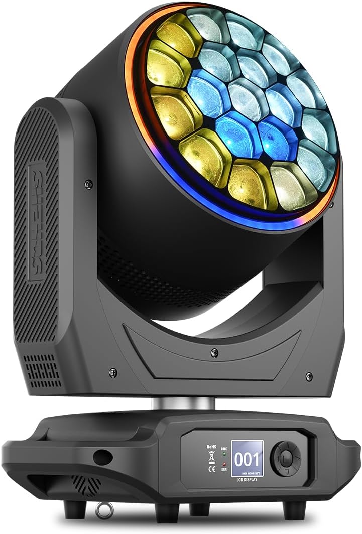 SHEHDS 19x40W LED Moving Head Light, RGBW LED Stage Light with RGB Ring Effects, with Zoom, Beam Effect, 360° Rotation, for Outdoor Concert Performance, Theater, School Show