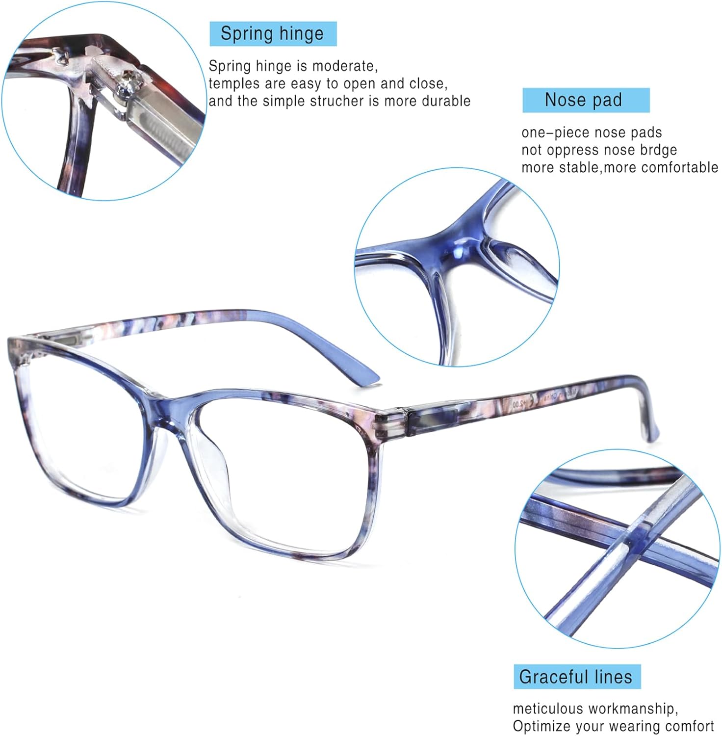 Henotin 4 Pack Ladies Reading Glasses Blue Light Blocking Spring Hinge Readers Anti Eyestrain Computer Eyeglasses (Multicolor-3, 1.25) - Image 5