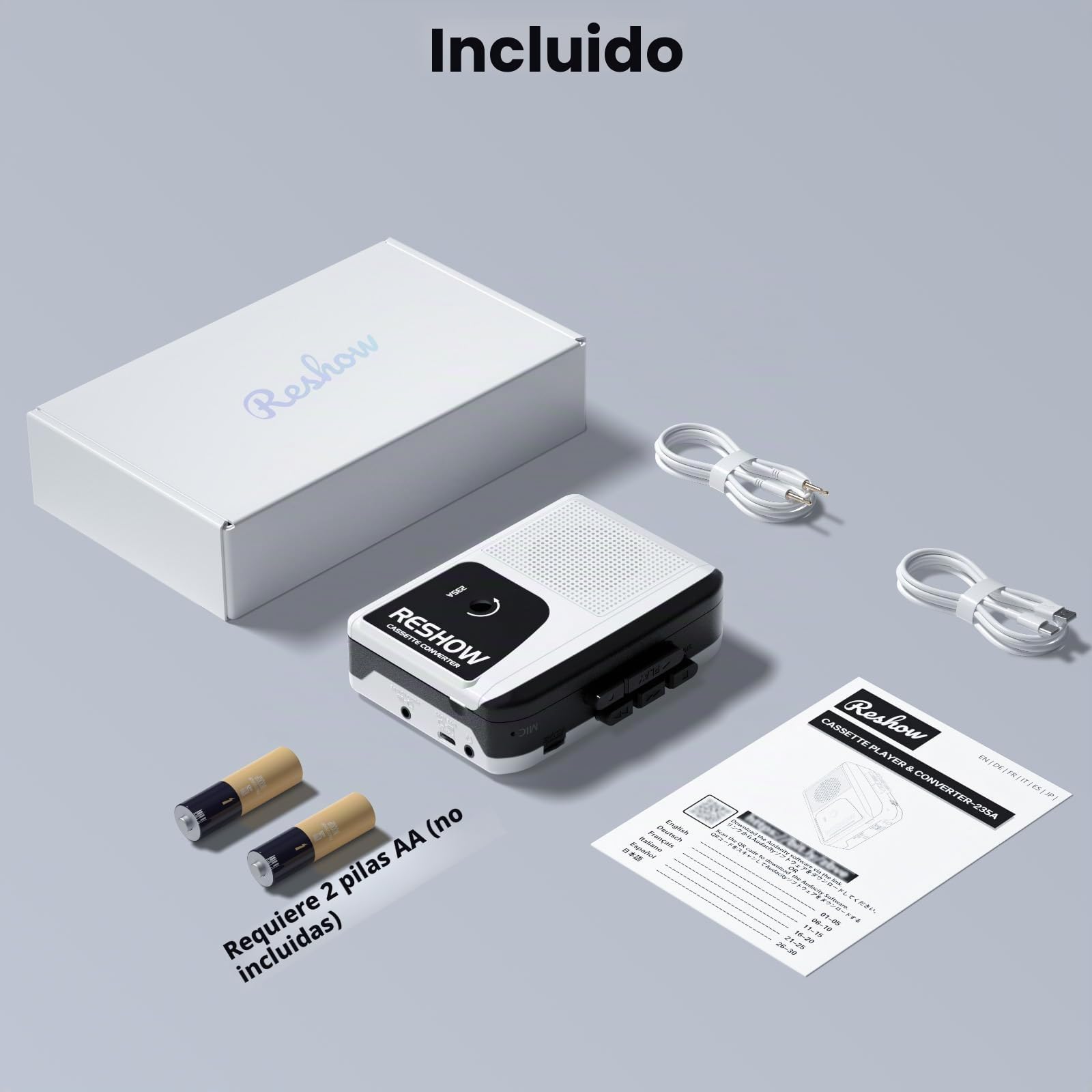 Reshow Reproductor de Casetes Portátil, Micrófono y Altavoz Integrados, Conversor USB de Casete a MP3, Grabación Inversa en Cinta, Grabador de Casetes con Auriculares