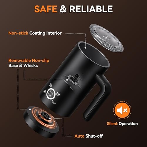 Miniatura 6 de Snailar Espumador de leche, vaporizador de leche eléctrico de acero inoxidable de 10 onzas, máquina de espuma fría y caliente 4 en 1 para latte,