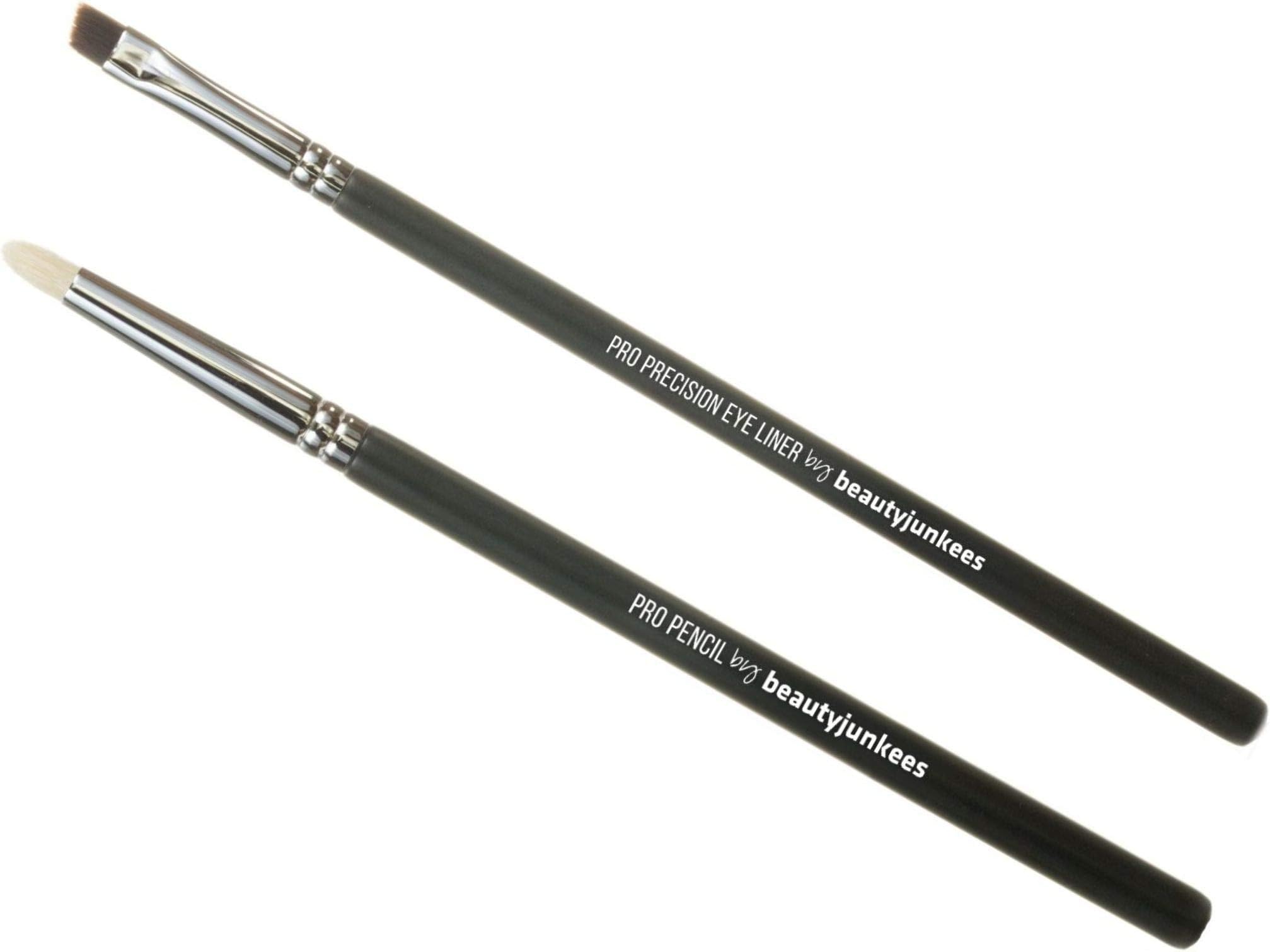 Professional Eyeliner Makeup Brush Set – 2pc Beauty Junkees Eye Liner Brushes Includes Angled Precision Gel Liner for Tightline, Pencil Smudge for Blending Shadows on Lash Line; Premium Quality