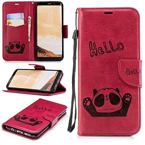 Alfort Samsung S8 Plus Hülle, Samsung Galaxy S8 Plushüle, Prämie PU Leder Schutzhülle Lederhülle für Galaxy S8 Plus Tasche Wallet Flip Case Cover mit Karten Steckplatz (Rot) + Gemalt Lanyard