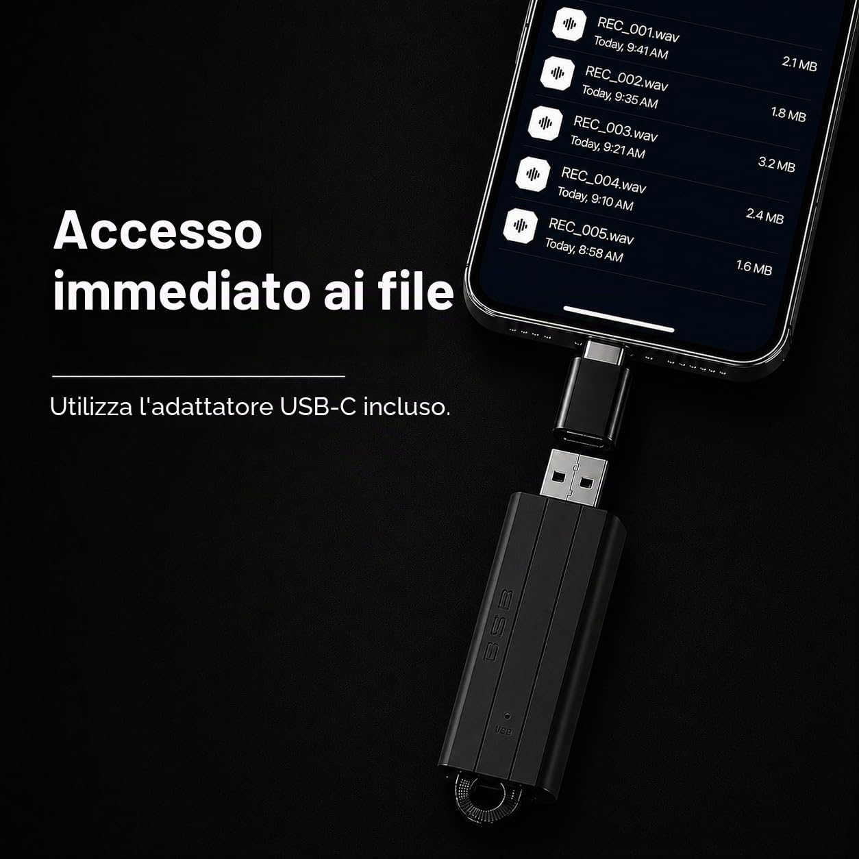 Registratore audio compatto con attivazione vocale – 288 ore di memoria, 24 ore di registrazione continua e 25 giorni in standby | Data e ora automatiche | Uso semplice