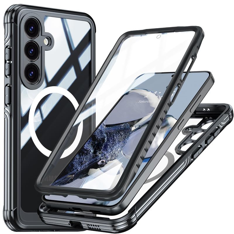 Image of LuxuryKase Shockproof Front & Back Cover for Samsung Galaxy S25 Plus with Full Body Protection | Strong Grip | Camera & Screen Guard | Wireless Charging Support | Durable TPU+PC Design - Black