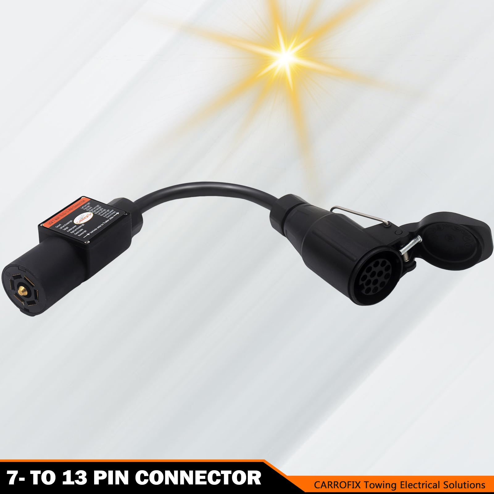 Truck to Trailer Light Converter, US Vehicle Socket 7-pole RV Blade to European Trailer 13 Pin Plug, PA Housing (7-fach to 13-polig)
