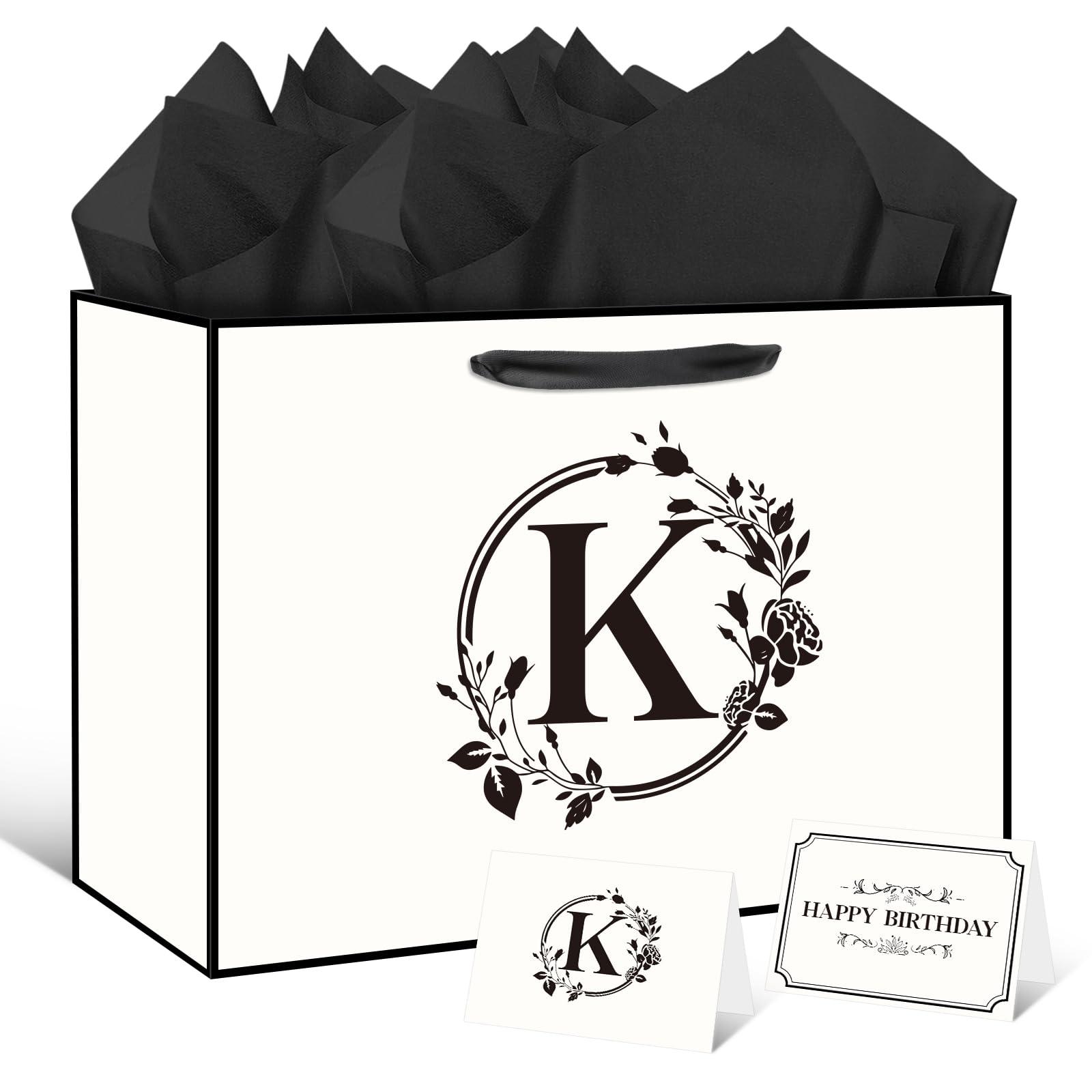 Initial Letter Gift Bag for Personalized Gifts 16.9'' x 12.6'' Monogrammed Letter Gift Bag with Wrapping Tissue Paper Cards, Paper Letter Gift Bag for Christams Gifts Birthday Holiday Xmas (Letter K)