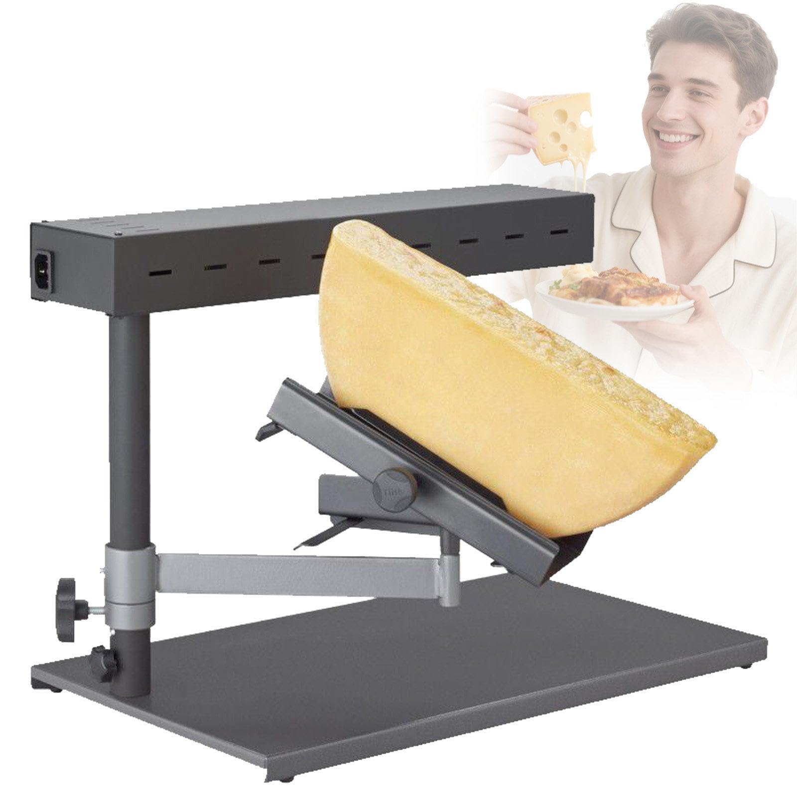 Appareil à Raclette éLectrique 600 W, Chauffe-Fromage, Support Inclinable à Hauteur RéGlable, pour Fondue De Fromage en Forme De Demi-Lune, Triangle Ou Bar, Fonte Rapide.