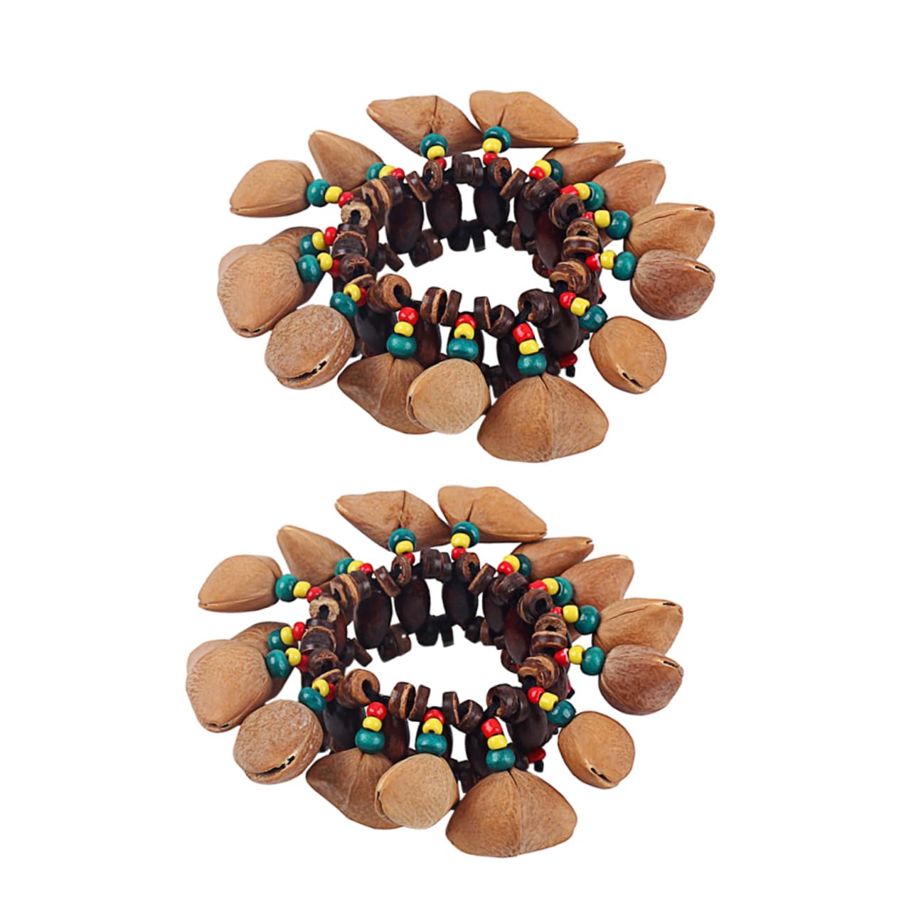Campanella a Guscio di Noce, 2 Pezzi, Stile Tribale Africano | Bracciale a Forma di Bangle, per Ragazzo Ragazza, Legno e Cocco, per Danza e Feste