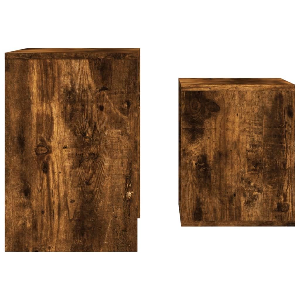 Homgoday 2 tavolini da caffè impilabili in legno di quercia fumé, tavolino da tè per soggiorno, sala d'accoglienza degli ospiti, camera da letto e ufficio, mobili tipo 1
