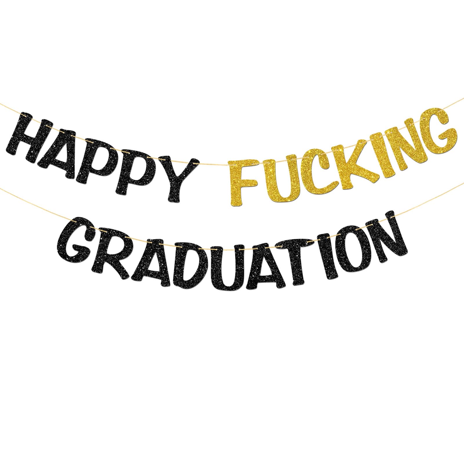 Happy Fuxking Graduation Banner - Funny 2026 Graduate Prom - Congrats Grad Sign Party Supplies - High School College University Graduation Party Decorations - Black Glitter — image 1