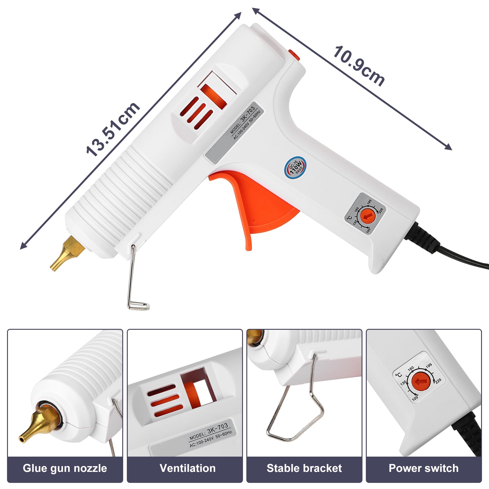 Mumisuto Pistolet à Colle Chaude, Sûr Pistolet à Colle 110W, Pistolet à Colle Thermofusible Réglable à Température Constante, Anti écoulement pour Réparation Artisanat DIY Maison Bricolage Bureau