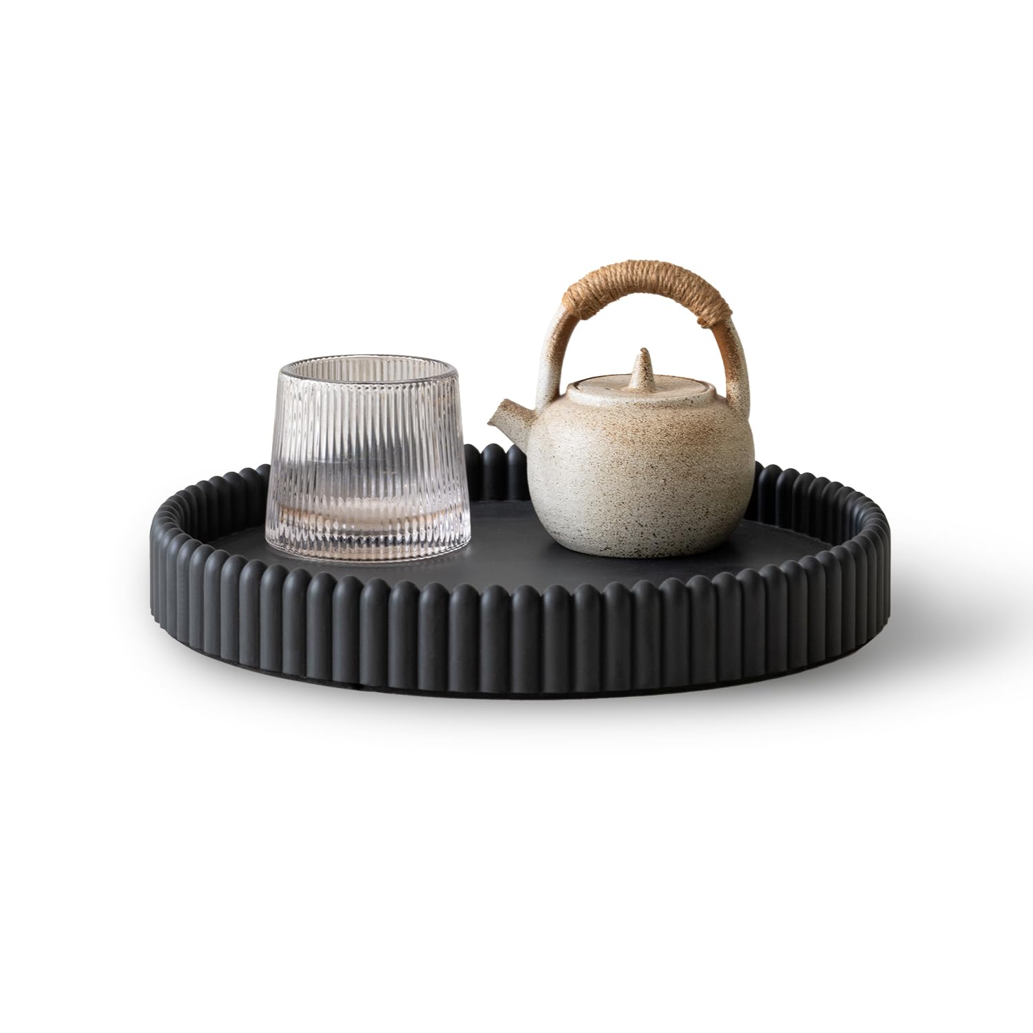 Coffee Table Tray, Home Decor Round Tray, Concrete Black Coffee Table Decor Trays, Serving Decorative Trays for Dining Table