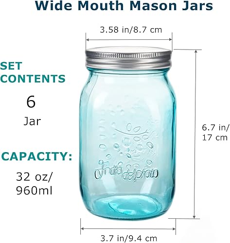 Miniatura 8 de Tarros Mason de colores de 32 onzas con tapas paquete de 6 tarros de conservas de cuarto de galón de boca ancha seguro para almacenamiento encurtido