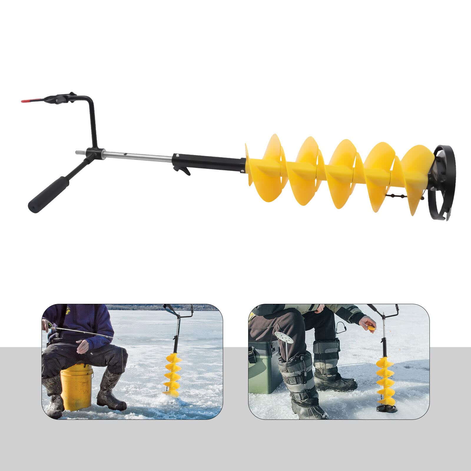 Nylonowy świder do lodu Wiertło do lodu 8''x41'' Adapter do wiertarki do wędkarstwa podlodowego, z regulowanym 14-calowym prętem przedłużającym, do wiercenia w lodzie Lepsze wędkowanie Żółty