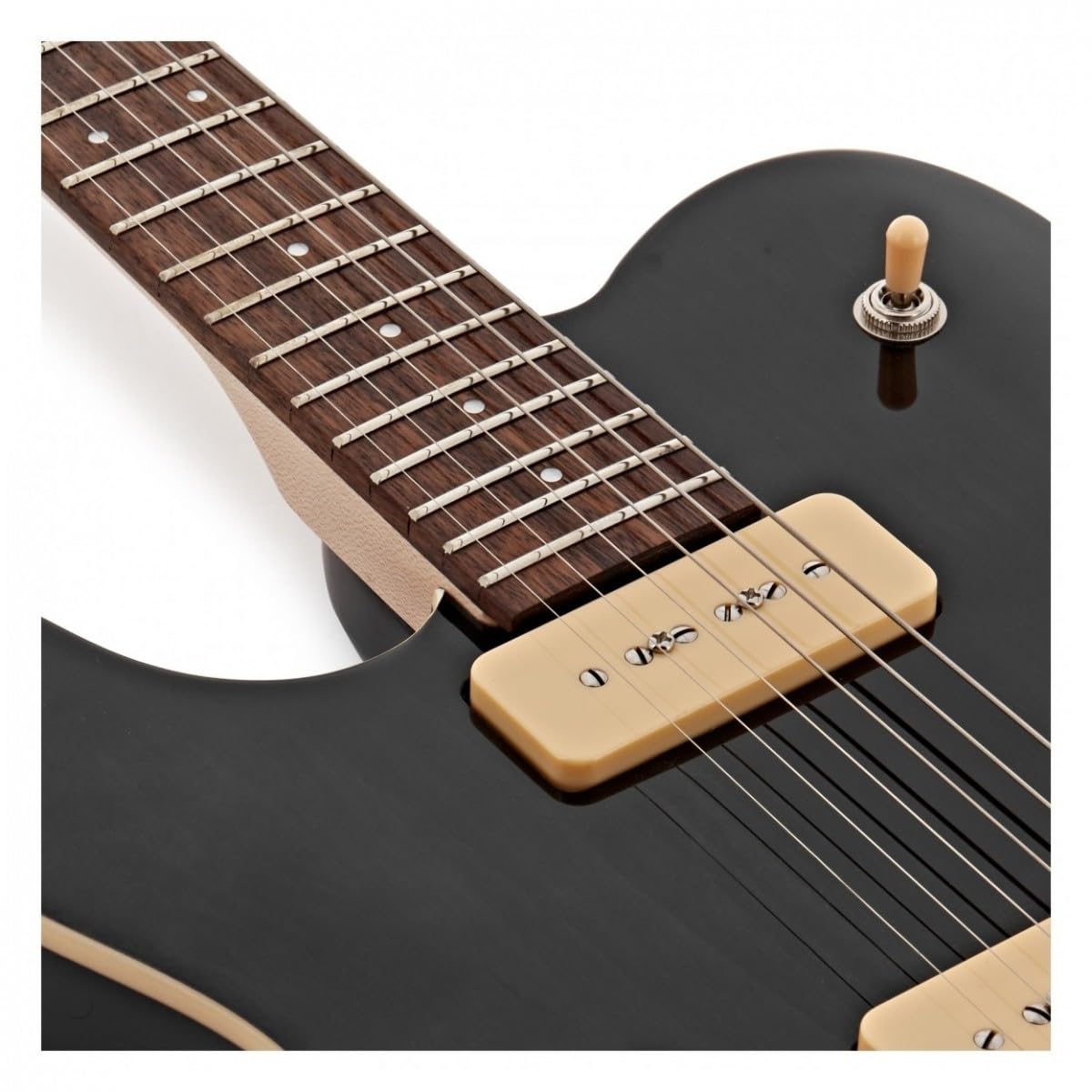 Chitarra elettrica mancina 734 SH di G4M, nero trasparente | Mancina con Scala 25,5", Calore Humbucker e Chiarezza Single-Coil, Corpo Mogano con Foro F, Capotasto Nubone