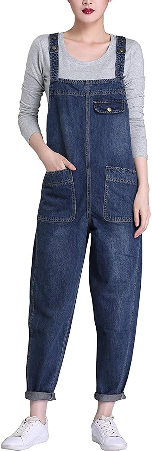 Maidow Women's Baggy Denim Bib Overalls Casual Jumpsuits