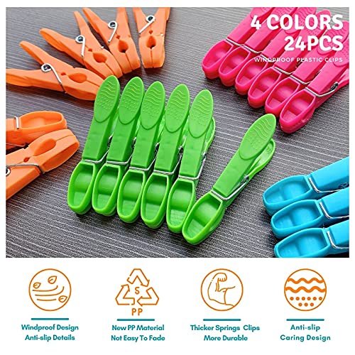 Clothes-Pins-Heavy-Duty-Outdoor-Plastic-Clothespins-Laundry-Clips-24-Pack-4-Colors-Colorful-Windproof-Small-Clothing-Close-Pin-for-Hangers-Hanging-Clothes-Drying-Cloths-Beach-Towel-Clothesline-Pegs