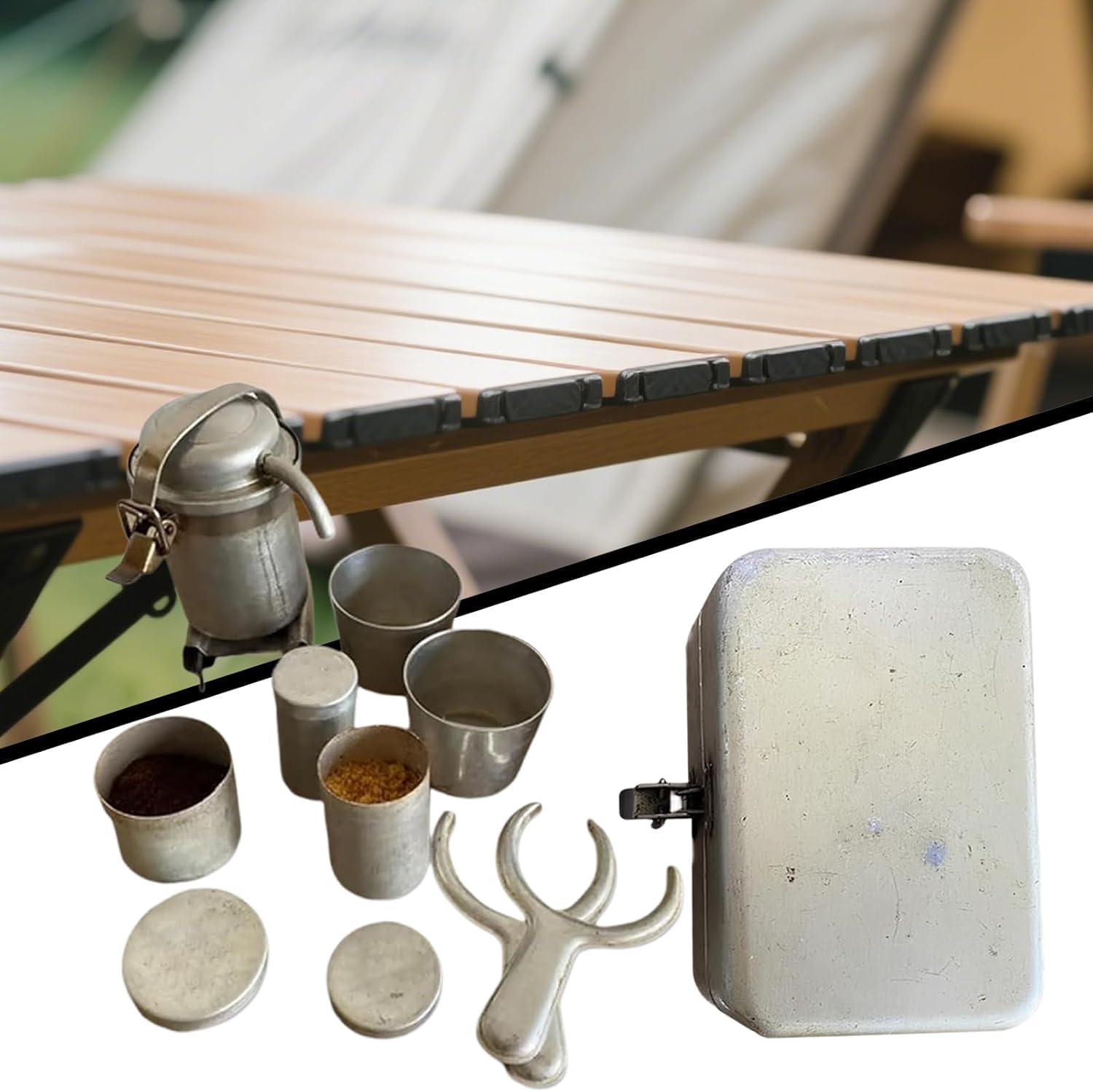 Kit per caffè espresso portatile vintage extra raro e da campeggio, set regalo per viaggi e avventure all'aria aperta