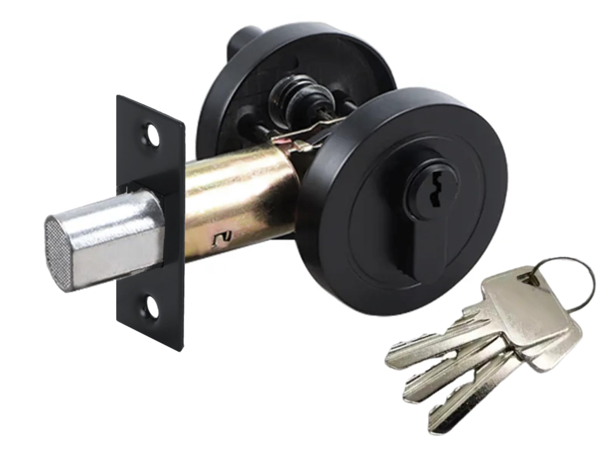 HANDLEZONE® Single Cylinder Deadbolt, Round Deadbolt Lock, Zinc Alloy Lock with Keys – Black Matt. Modern Security Lock for 35–50mm Doors (Front, Entrance, Passage, Bedroom)