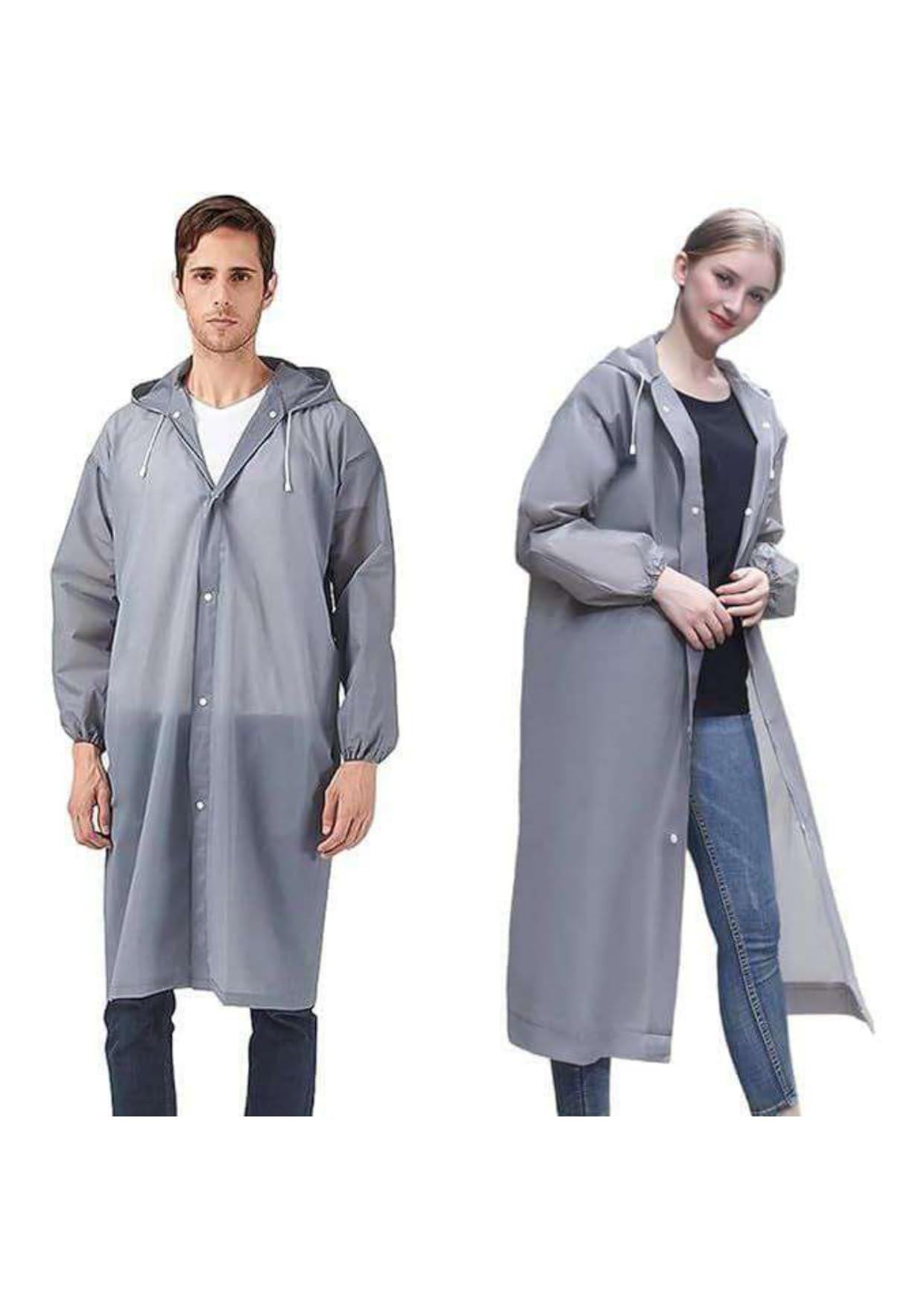 Unisex Hooded Waterproof Raincoat | Full Length Reusable Rain Wear with Front Buttons & Adjustable Hood | Lightweight Rain Jacket for Men & Women | Grey-image-36