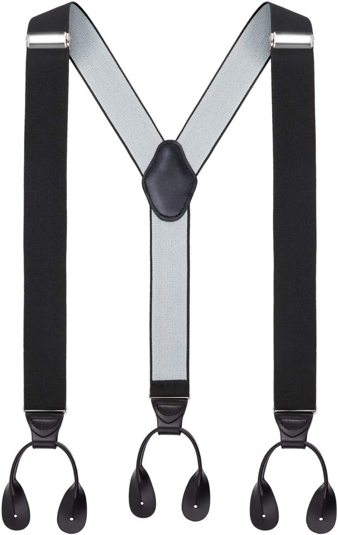 Mens Button End Suspenders 49 Inch Y-Back Adjustable Elastic Tuxedo Suspenders by, Black-2