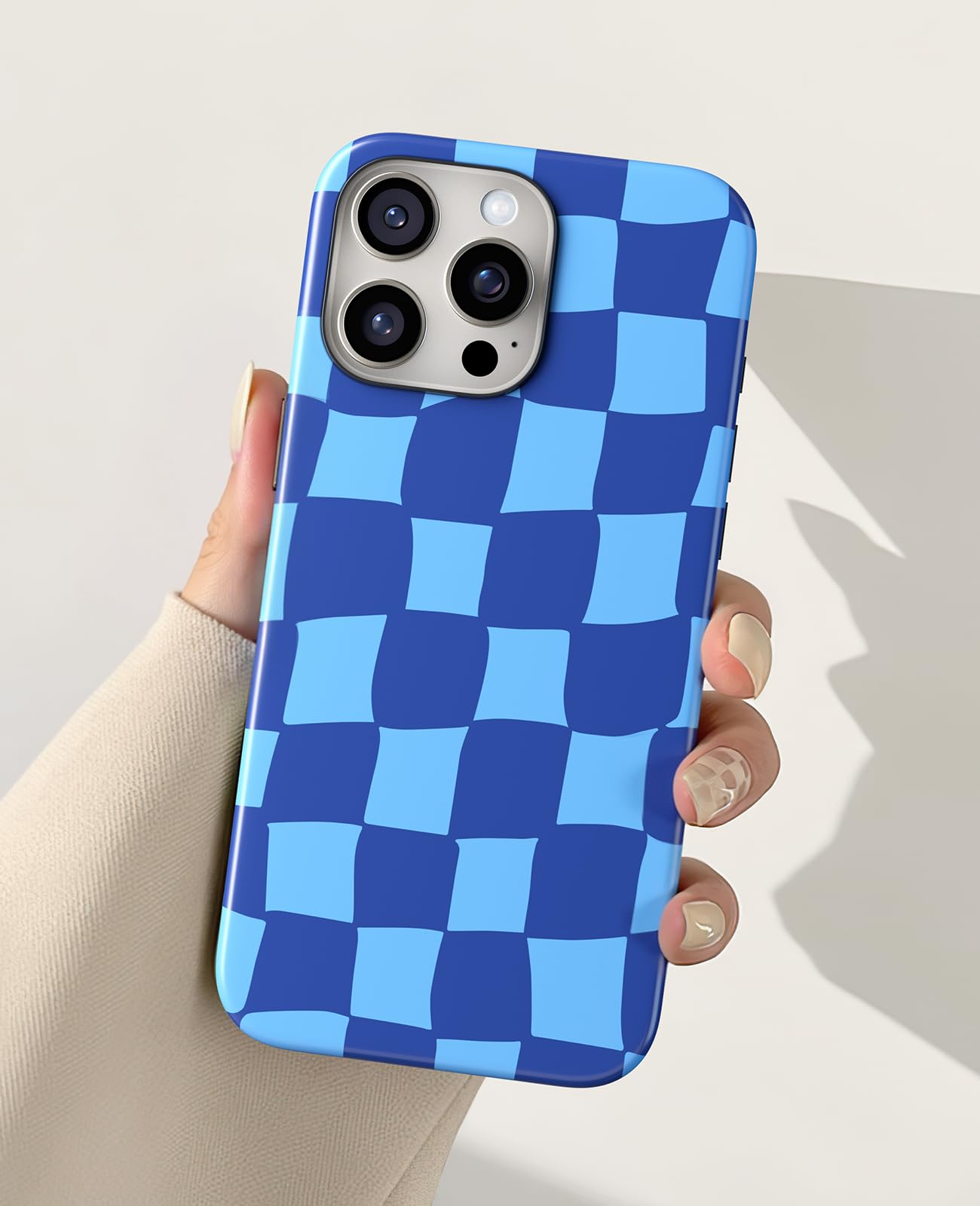 Jusnfu for iPhone 16 Pro Case 6.3 Inch, 2-in-1 Trendy Checkered Aesthetic Cute Girly Design for Women & Girls, Checkerboard Pattern Phone Case, Slim
