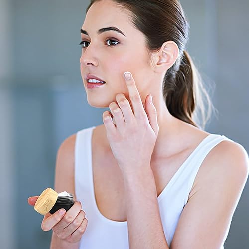 Miniatura 5 de Tarro de vidrio esmerilado negro de 0.18 oz, tarro de crema cosmética, frascos vacíos rellenables de muestra, contenedor de maquillaje de viaje,