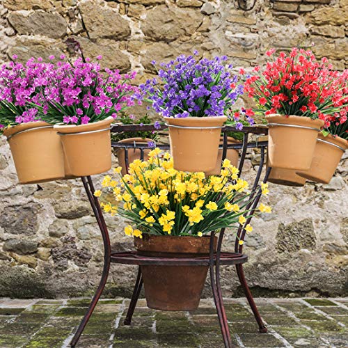 Urstoud Artificial Flowers,Fake Greenery Faux Plastic Bushes Fake Shrubs Uv Resistant No Fade Faux Plastic Plants For Wedding Hanging Bouquet Indoor Outdoor Home Garden Office Table Vase 6Pcs (Red) #TOP1