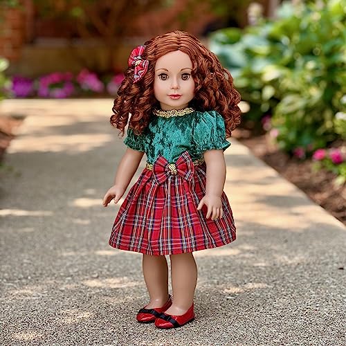 - Christmas Classic - 3 Piece Outfit - Green And Red Party Dress, Red Shoes And Hair Bow - Clothes Fits 18 Inch Doll (Doll Not Included) #TOP2