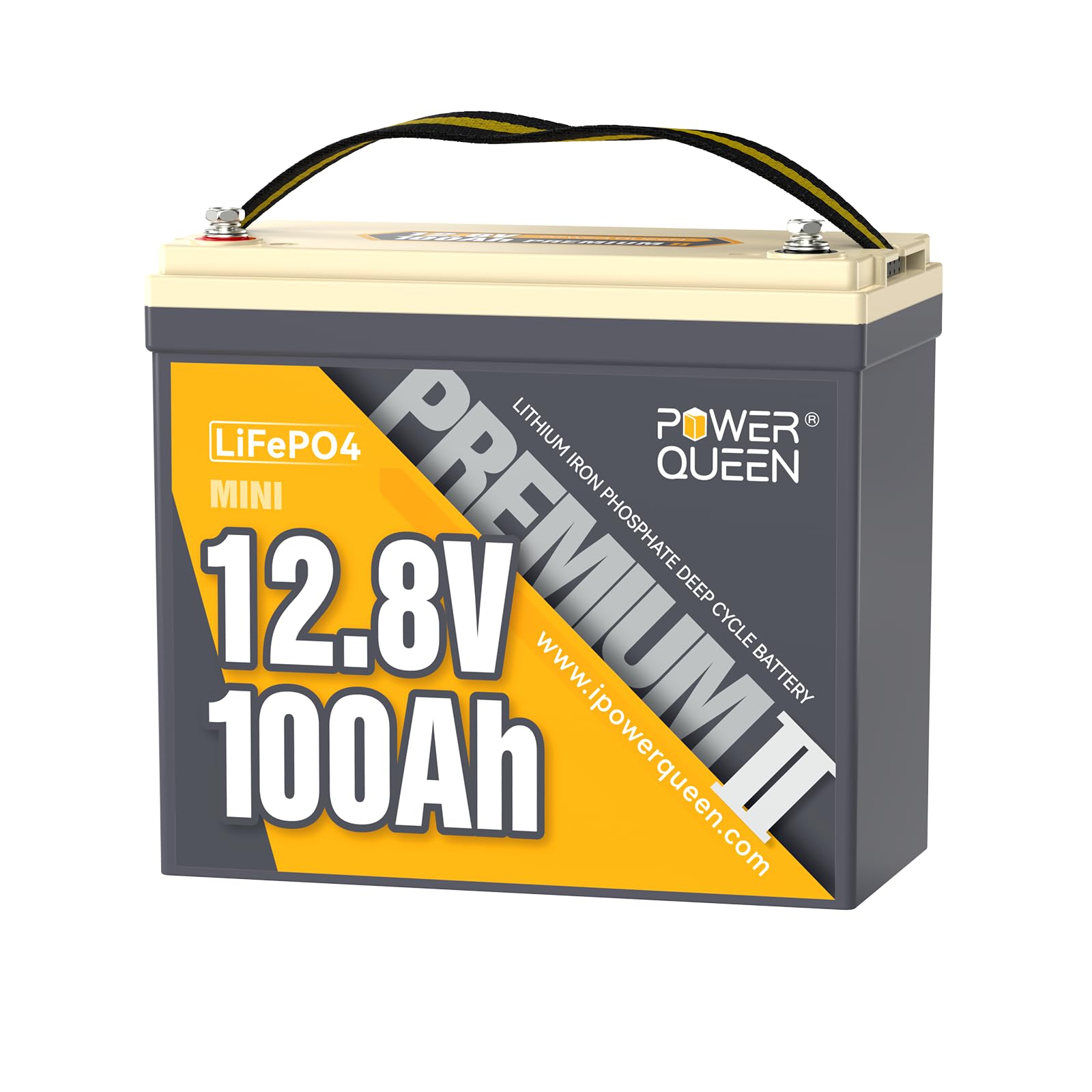 power queen 12V 100Ah Mini LiFePO4 Lithium Battery, Deep Cycle Battery with Upgraded 100A BMS, Max 1280Wh Energy, Up to 15000 Cycles & 10-Year Lifespan for RV, Solar, Trolling Motor & Camping