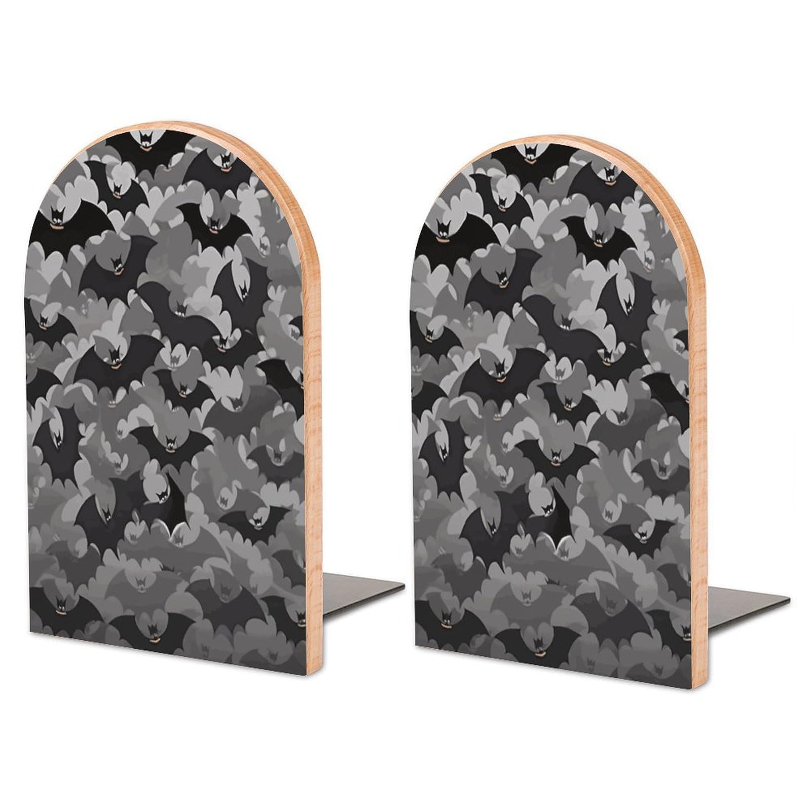 Halloween Bats Grey Wood Bookend for Shelves 1 Pair