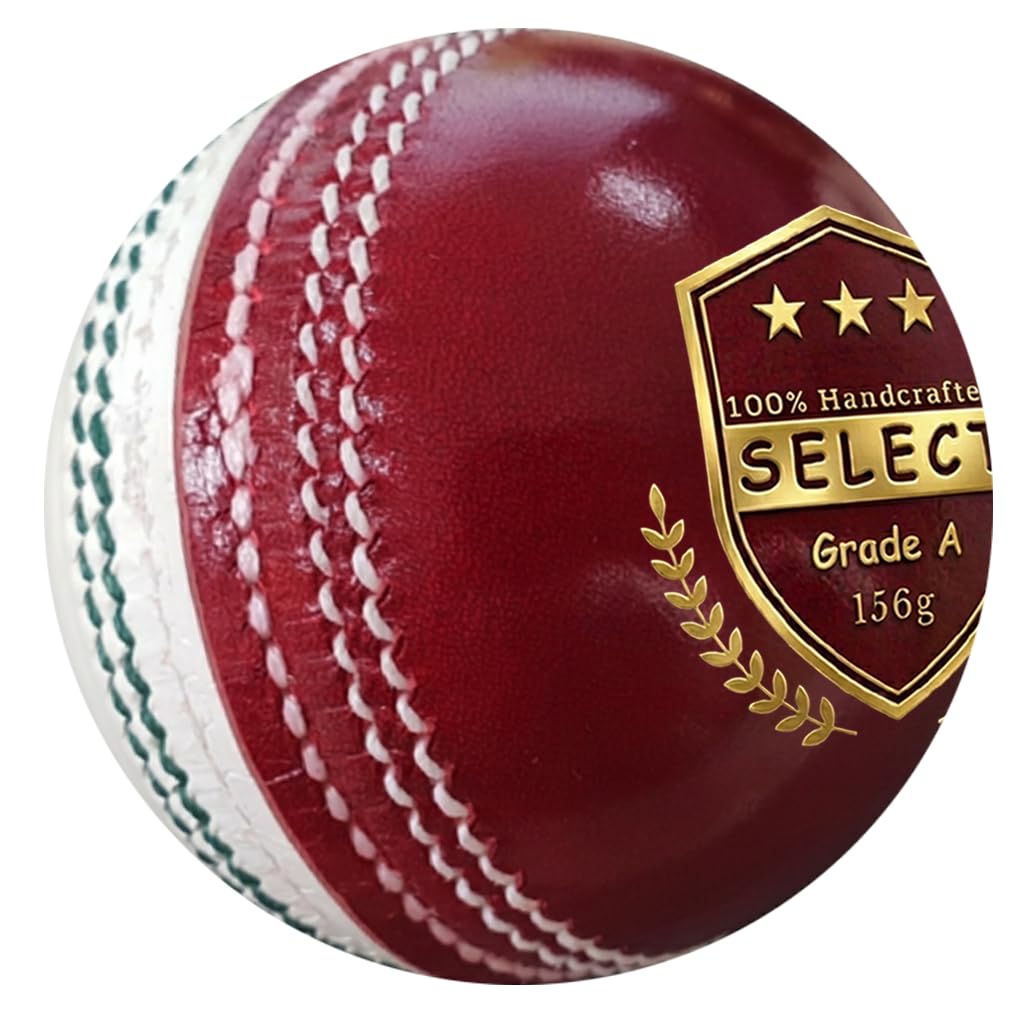 ONEGlobal Select Leather Cricket Ball for Match, Practice & Training | Senior 5.5oz & Junior 4.75oz Genuine Leather Hard Cricket Balls in Red, White, Pink or Red&White (6-RED&WHITE, Senior)