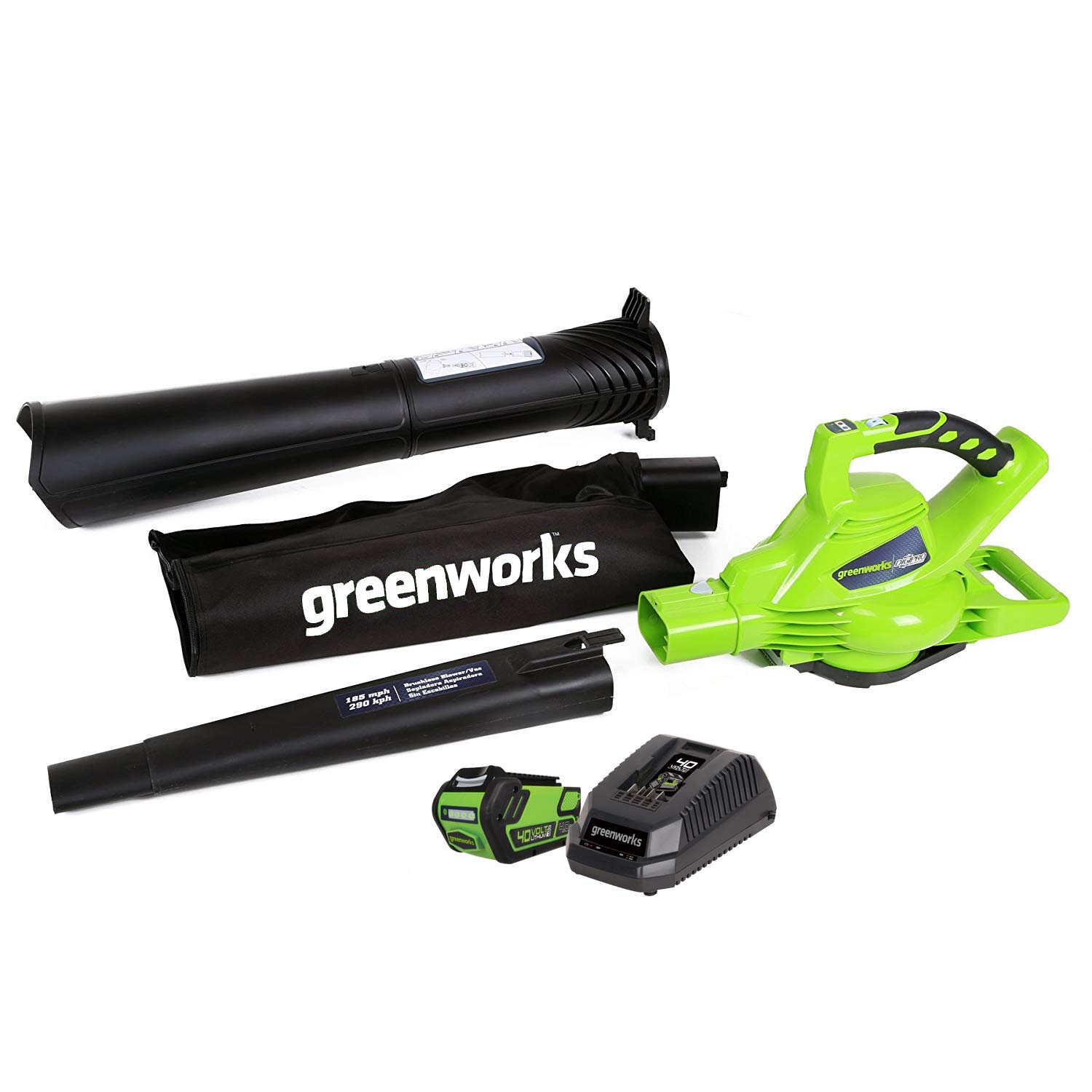 Greenworks 40V Brushless Cordless Leaf Blower (185 MPH /330 CFM) / Variable Speed Electric Vacuum, High Power, Lightweight & Quiet for Yard Debris Leaf Dust Cleanup, Includes 4.0Ah Battery & Charger