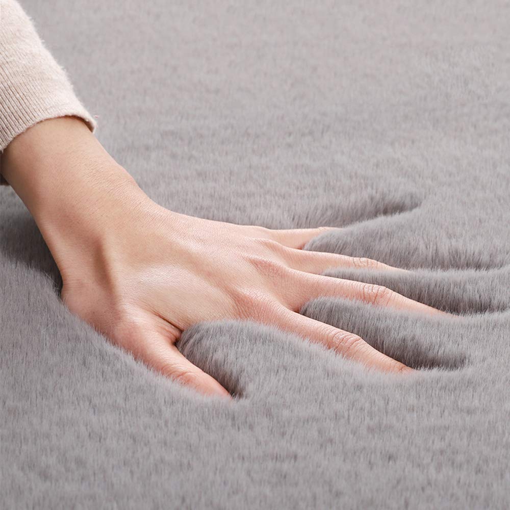 Tappeto in finta pelliccia di coniglio, ultra morbido vellutato, per sedia, divano, divano, divano, salotto, beige, 160 x 230 cm