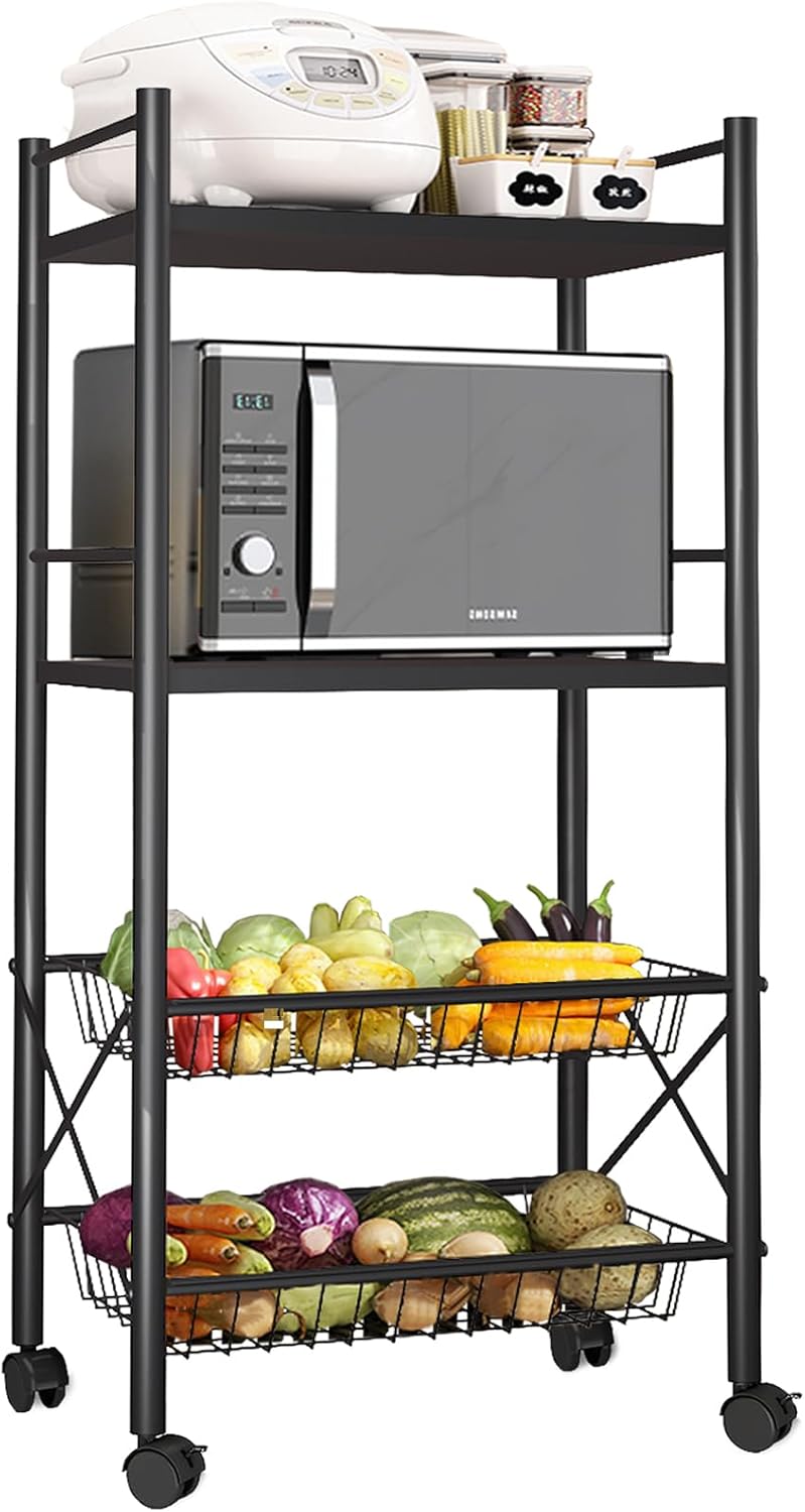 VEKOID 4 Tier Metal Shelving Unit on Wheels, Adjustable